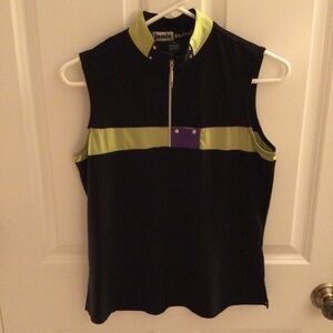 Jamie Sadock Women's Golf Polo Shirt Sleeveless Zip Black Green Size M
